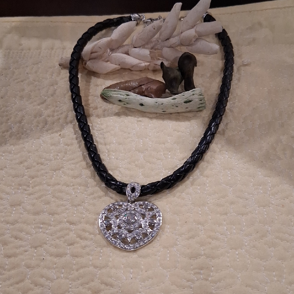 Real Collectibles by Adrienne Black Necklace with Silver Heart Pendant SEE PIC